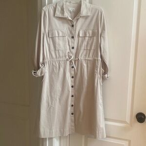 Wonderly Khaki Cotton Button Down Comfy Shirtdress Pockets wAdjustable Waist SzM